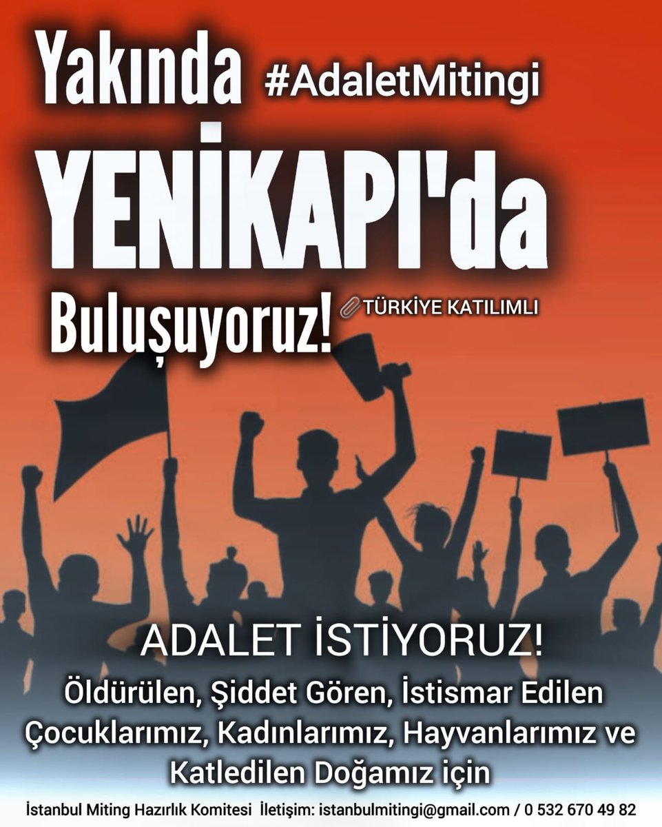 Şiddet toplumda yaygınlaşırken, yasaların yetersizliği de ortada. Suçlulara verilen gülünç derecede düşük cezalar neden yasa koyucuyu rahatsız etmiyor ve kanunlar neden revize edilmiyor?
Suçluyu sevindiren değil cezalandıran yasa için, 
Doğaya, hayvana, insana...
 #AdaletMitingi