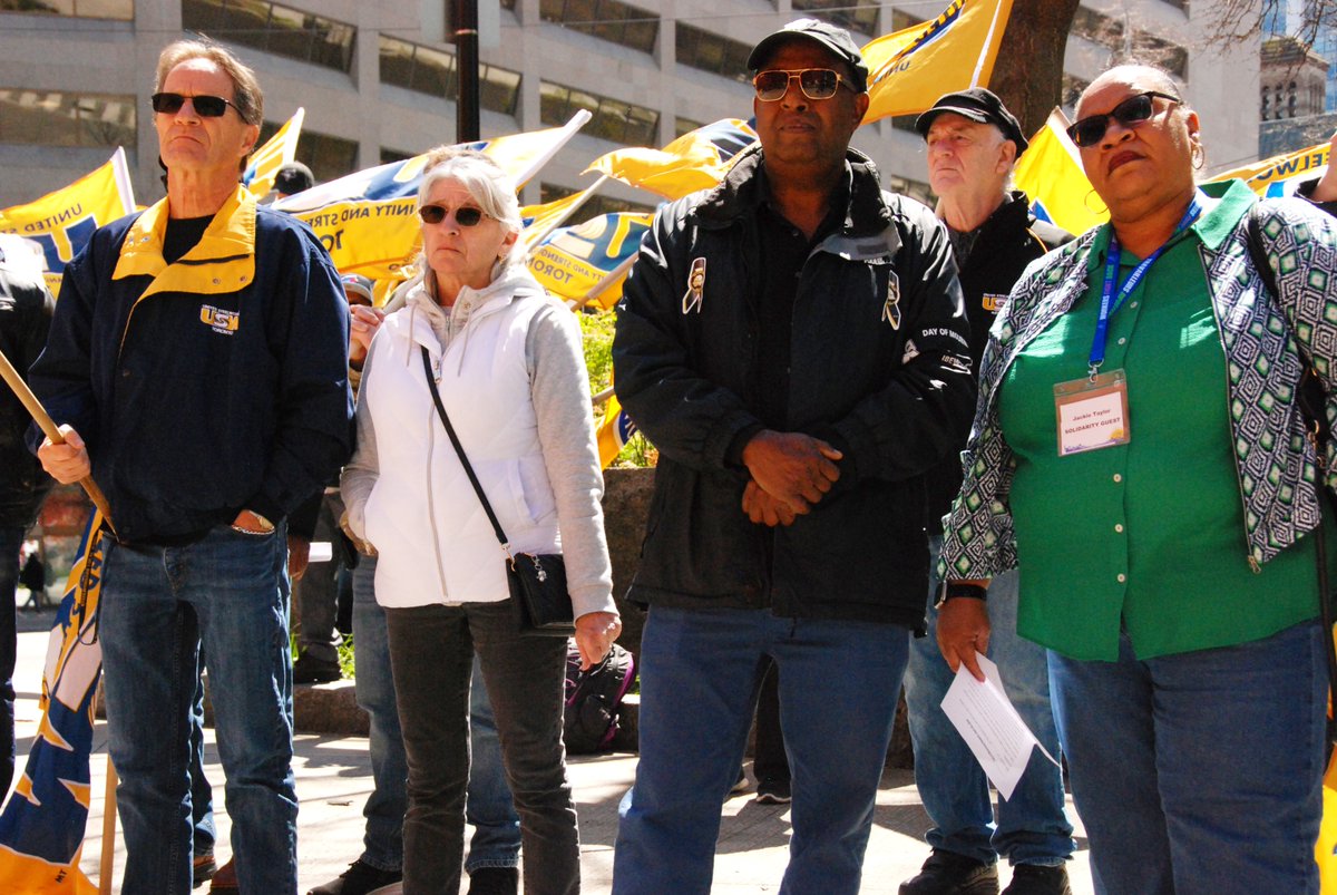 .@torontolabour president Andria Babbington welcomed the crowd gathered at Larry Sefton Park for their annual #DayOfMourning event in Toronto.