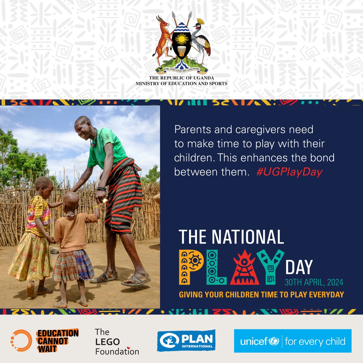 On April3️⃣0️⃣, @EduCannotWait will join @GovUganda & strategic partners in an inaugural commemoration of #UgPlayDay! #UgPlayDay will showcase the best practices of play-based early childhood development programs and pre-primary education services. @UNICEFUganda @PlanUganda
