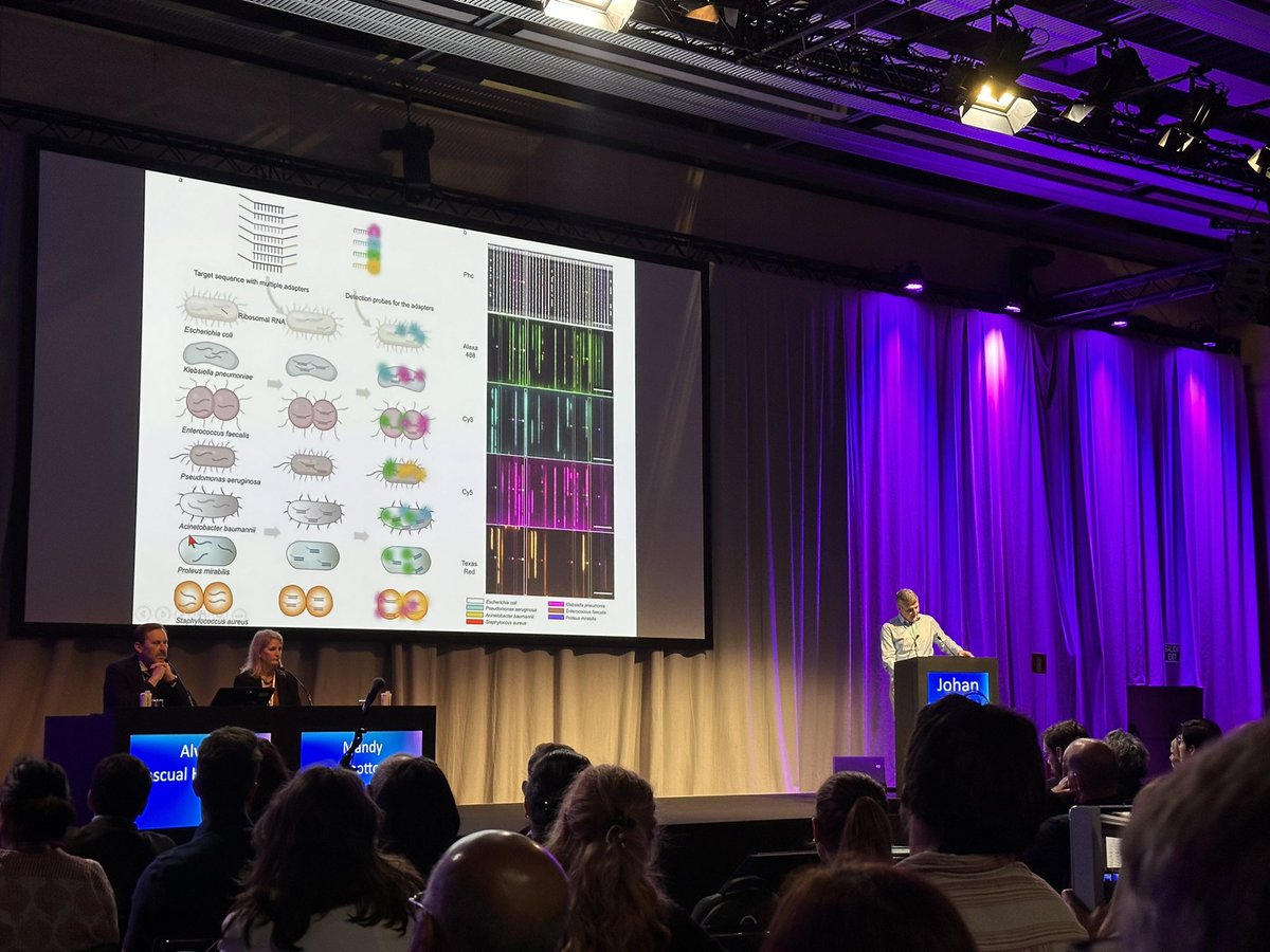 Learning about #diagnostics using #microfluidics & #singlecell microscopy with Johan Elf, from basic science to clinical application - susceptibility testing now being developed for UTIs, and identification of bacteria by coloring tagging in mixed populations 

#ESCMIDGlobal2024