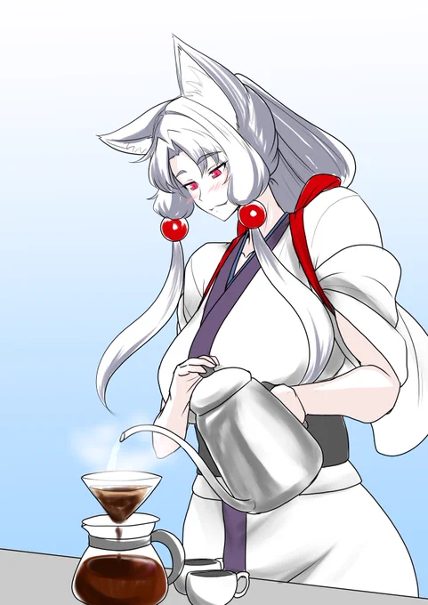 コーヒーを淹れるイタコさんワンドロ1時間だとまともに塗る時間が無い=線画(?)を描き上げるのが遅い!!_(:3」∠)_ 