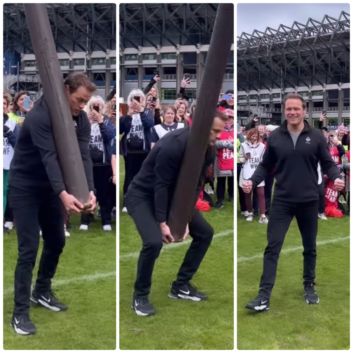 🌟Awesome 🌟 Sam participating in the Caber Toss at the MPC Gala games! He looks so pleased at the end! 🙌🏻😊 📸Sam’s IG #SamHeughan #MPCGala2024