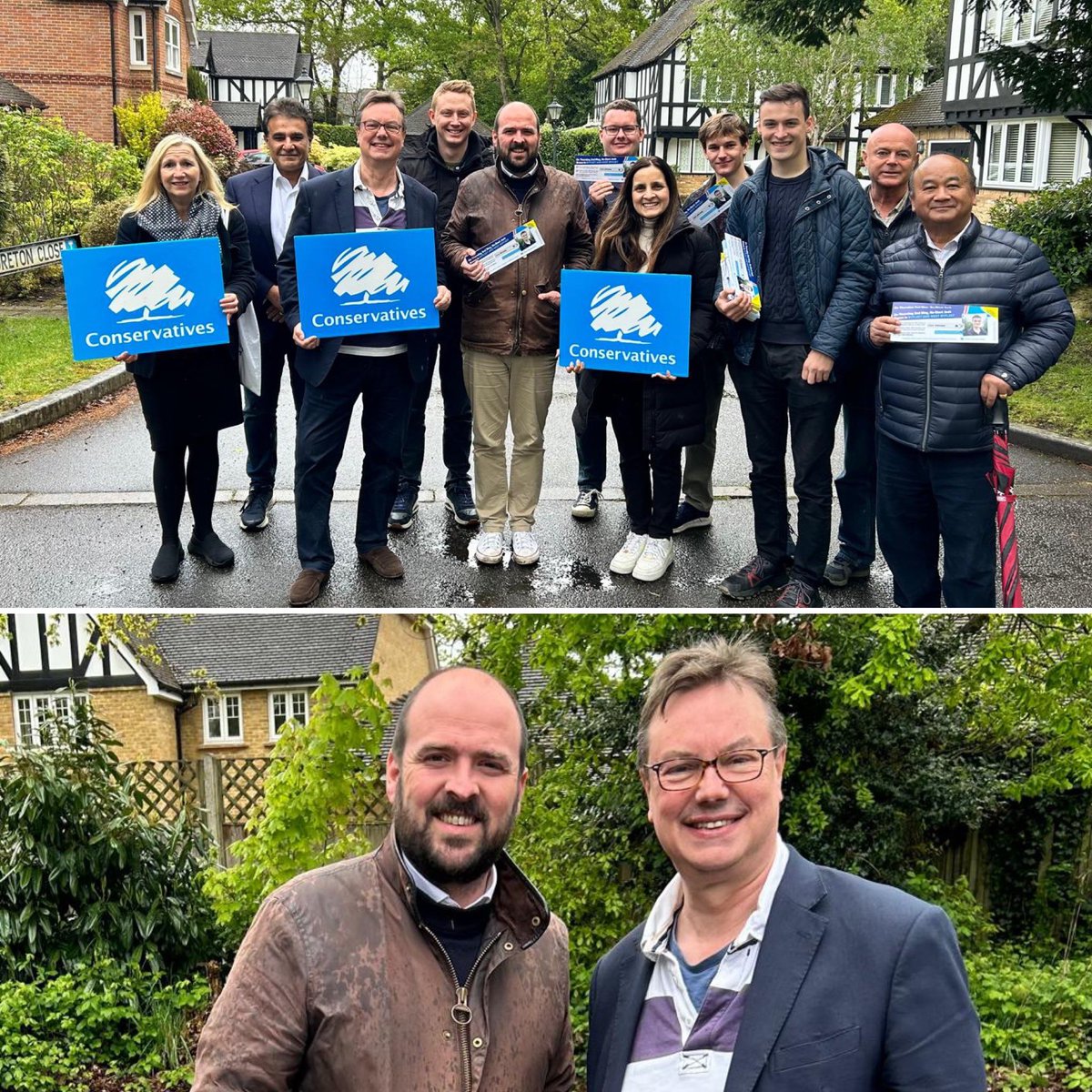 In West Byfleet this afternoon with @JonathanLord in support of @joshbrownuk ahead of the #LocalElections this Thursday, May 2 Josh has been an excellent Councillor since being elected in 2021; voting against increases in council tax, standing up against aggressive over-…