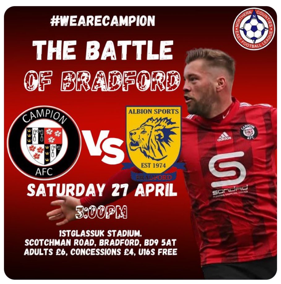 Battle of Bradford play-off semi went the way of @AlbionSportsAFC thanks to two goals from ageless Ashley @flynn_choco Flynn. Sad for @CampionAFC but at least they still get @NCEL local derbies with @ThackleyAFC and @EccleshillUtdFC next season. Good luck to Albion in the final.