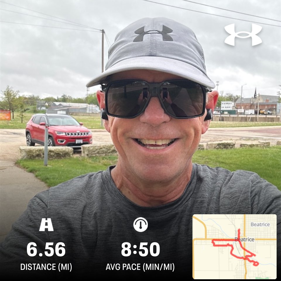 Attempted a 6.55 mile run at a 9 minute pace with a 100 yd walk every mile. Did a pretty decent job!!! #DayByDay #FindAWay #NowWhatSoWhat #GBR #Huskers #RTB #QBS #RESPECTWOMEN #PROTECTOURCHILDREN #ABOLISHASSAULTRIFLES #HEAVYHEART