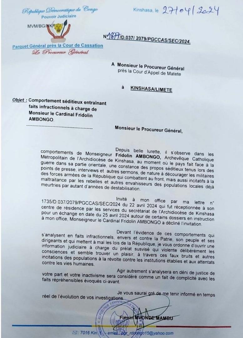🚨🎯📌#RDC : Il faudrait d'abord se rassurer de l'authenticité de ce document. La hiérarchie de l'Eglise ne peut réagir précipitamment à un document circulant sur les réseaux sociaux. À mon avis, si ce document est vrai, l'excès de zèle du  procureur général près la Cour de