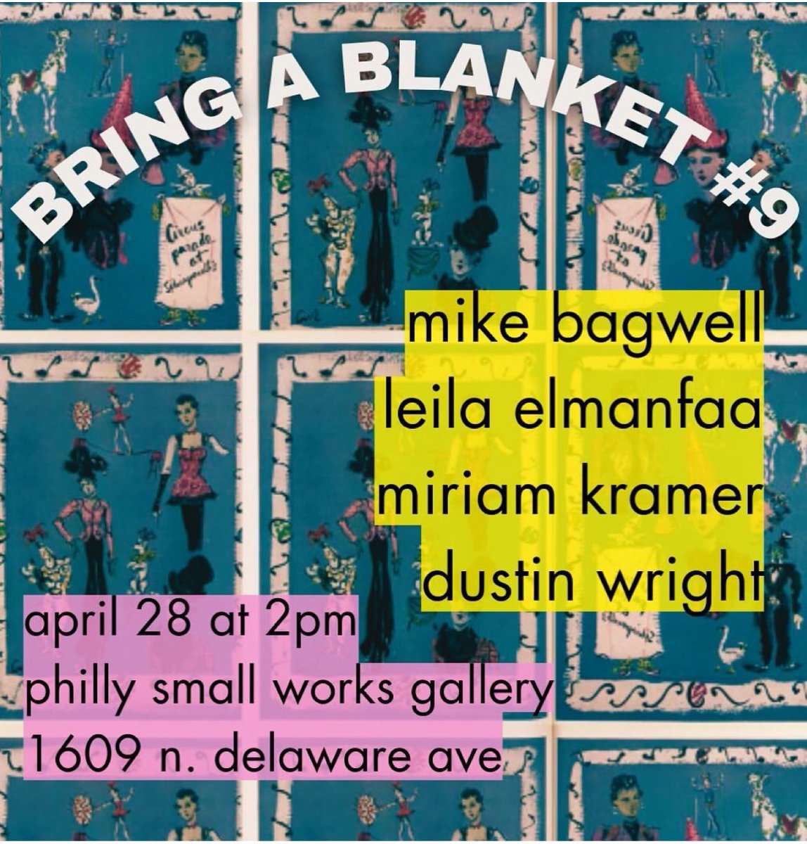 Bring a Blanket has a huge facelift. Stickers, snacks, and sunshine await you and our features today at Philly Small Works gallery at 2pm. Can’t wait for the zine to be done so contributors get a sticker.