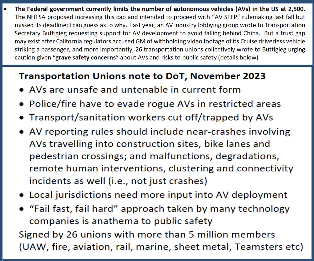 Interesting facts pertaining to the path forward for autonomous driving/robo-taxis 📢Federal govt. limits number of AVs in operation to just 2,500 currently. 📢Auto/Transportation nots to Department of Transportation #Tesla #GM #Ford