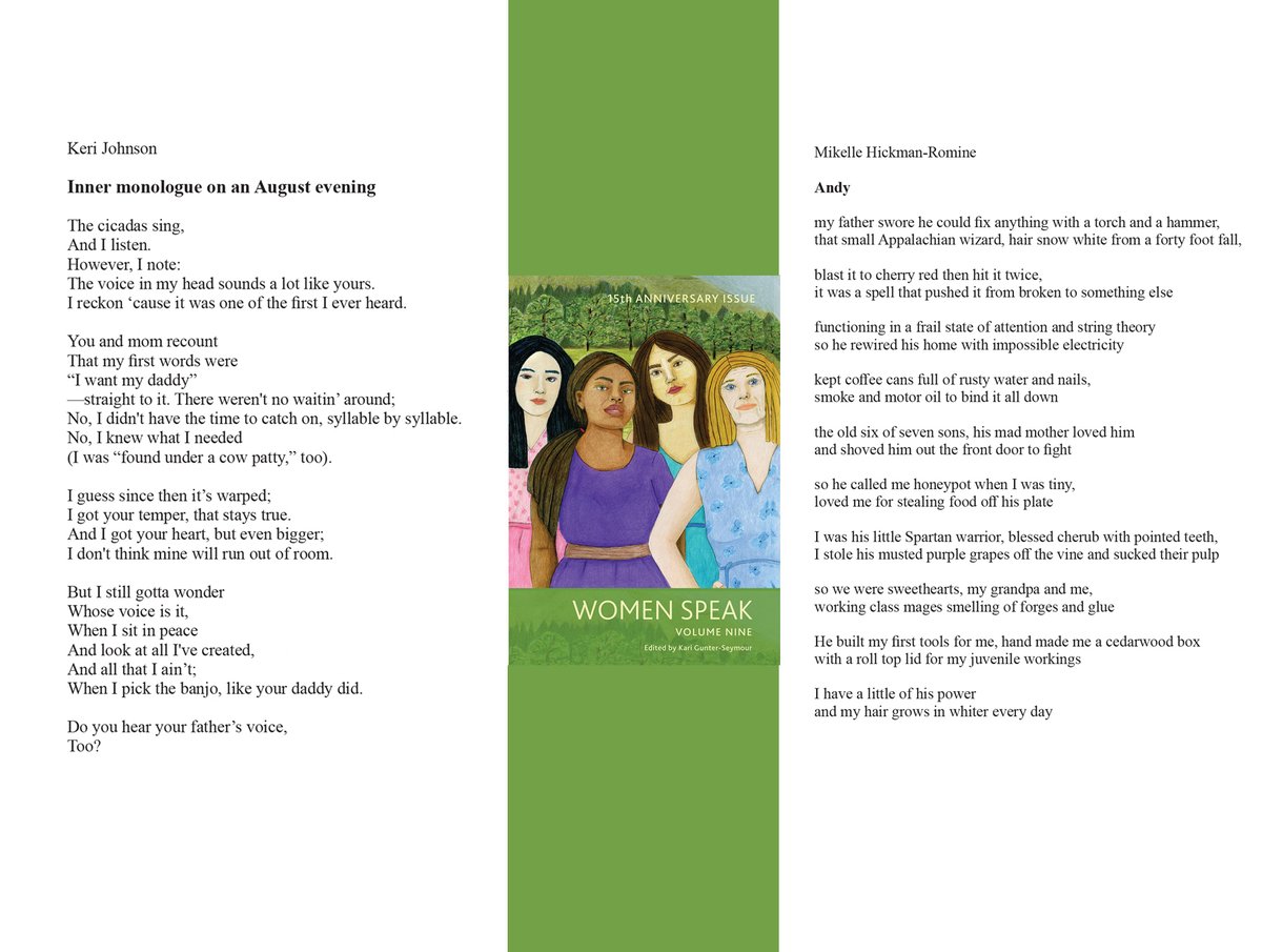 wo heart string daddy/father poems by poets Keri Johnson and Mikelle Hickman-Romine from the Women of Appalachia Project's 'Women Speak, Volume Nine' anthology series. Order a copy from Sheila-Na-Gig Editions here: tinyurl.com/3xc9fcvv #ohiopoetlaureate #npm2024