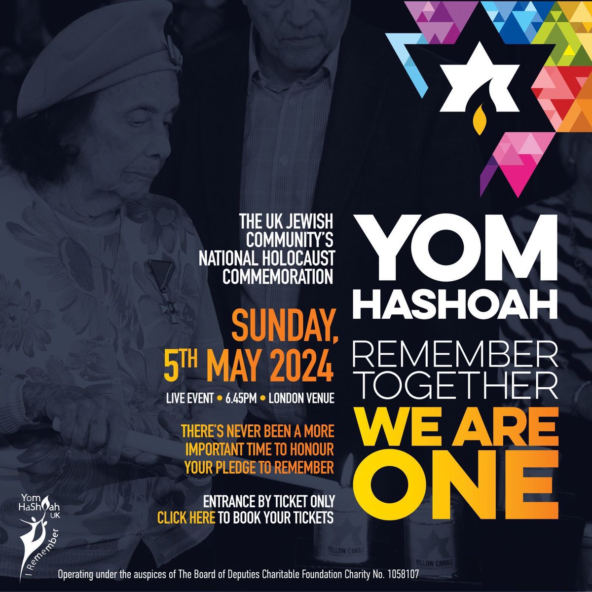 ONE WEEK TO GO! 1,400 TICKETS ALREADY BOOKED. PLEASE SHARE: Join us on Sun 5th May at 6.45pm for the #YomHaShoah National UK Holocaust Commemoration. *Prestigious Heart of London Location TBA Book your FREE tickets now at: YomHaShoah.org.uk