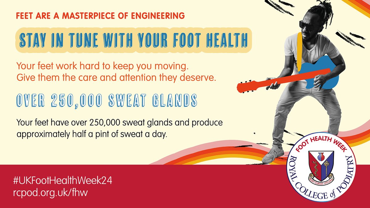 Did you know your feet have over a quarter of a million sweat glands? The average person produces around half a pint of sweat a day from their feet. Give your shoes at least 24 hours to dry out in between wearing them to help reduce moisture build up. #UKFootHealthWeek24