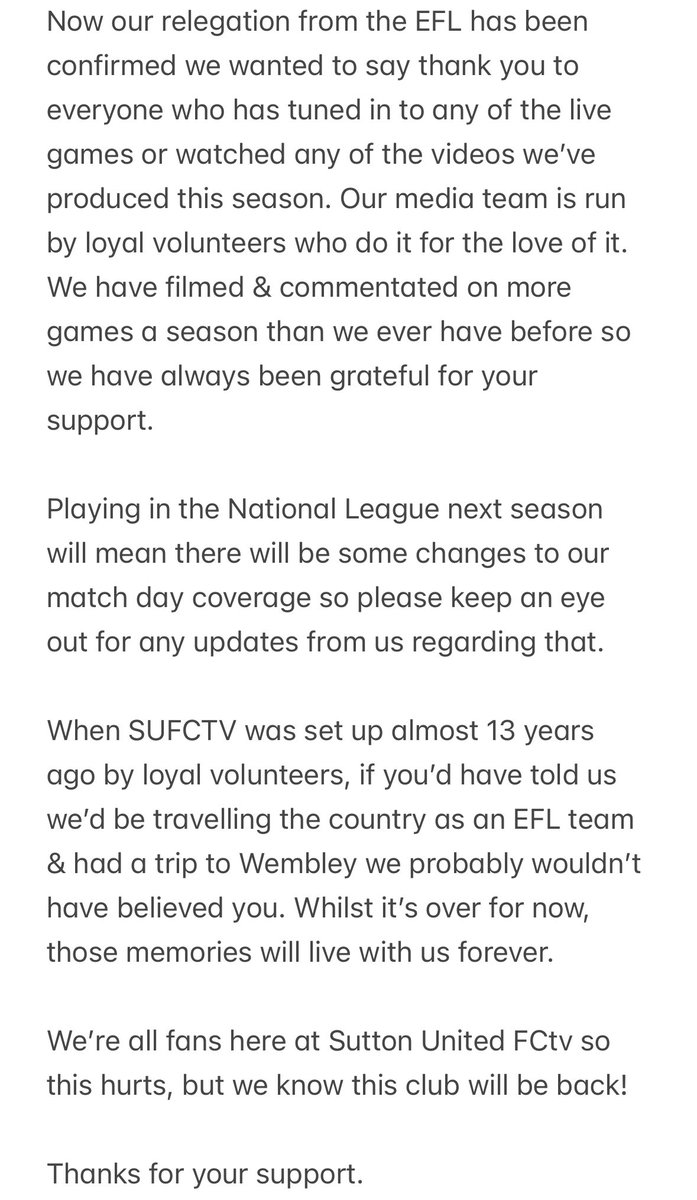 A message from the Sutton United FCtv team. 💛🤎