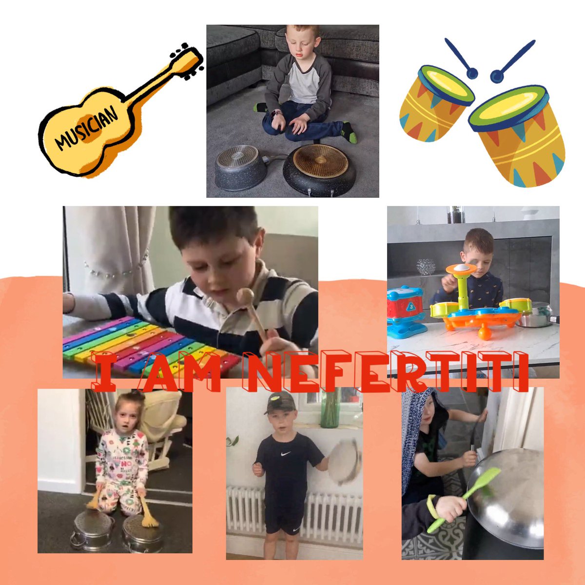 Year 1 have been inspired by @AnnemarieAnang and her fabulous #empathy text ‘I am Nefertiti’ to make music at home too. Lovely to see siblings joining the band! 🎶🎸🥁🪇 #ExpressiveArts @EmpathyLabUK