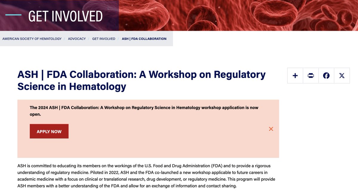 Highly recommended to apply! A great chance to meet FDA reviewers ASH | FDA Collaboration: A Workshop on Regulatory Science in Hematology @ASH_hematology @FDAOncology @drjennifergao @kellynorsworthy @DrKNorsworthy @GregNowakowski @THilalMD hematology.org/advocacy/get-i…