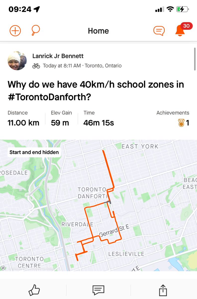 @BlairScorgie @cityoftoronto @PaulaFletcherTO @TrusteeSara I got this cheeky response. 

First off a ‘d’ in my name? Come on!
Second its kilometre not kilometer.

So I went out this morning to capture photos & geo tag all of the 40km/h school zones we have in #TorontoDanforth to prove my DM’er wrong!!

Lol  strava.app.link/aAdrVnNgaJb