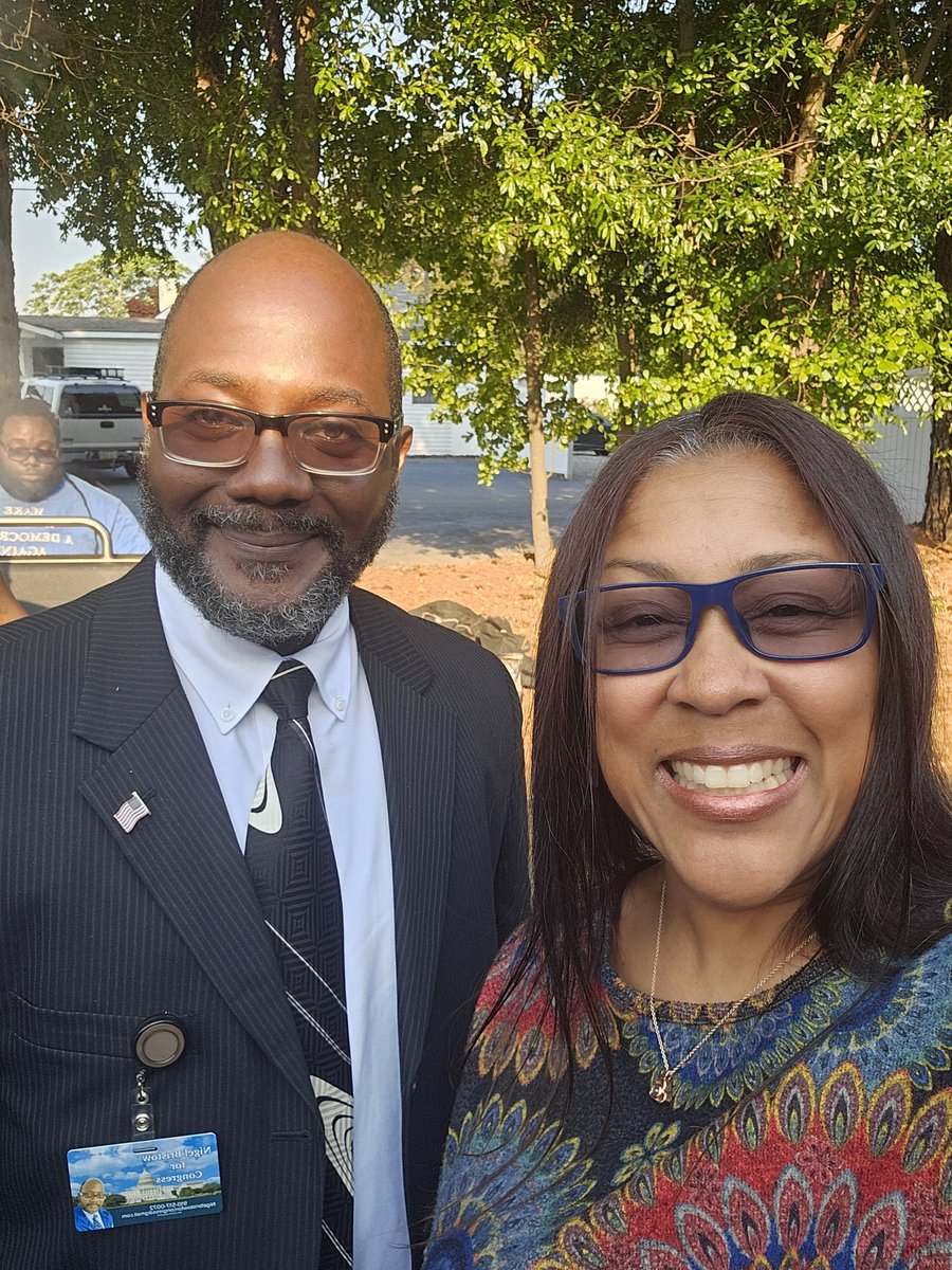 It was so nice to stop by MY Party HQ <a href="/NC_CCDP/">Cumberland County Democratic Party</a> for the Biden/Harris launch event! Had to get pics w/ Chair Derrick Montgomery &amp; <a href="/NCDemParty/">NC Democratic Party</a> Congressional candidate <a href="/CongressNigel/">Nigel Bristow for Congress</a> 🫏💙