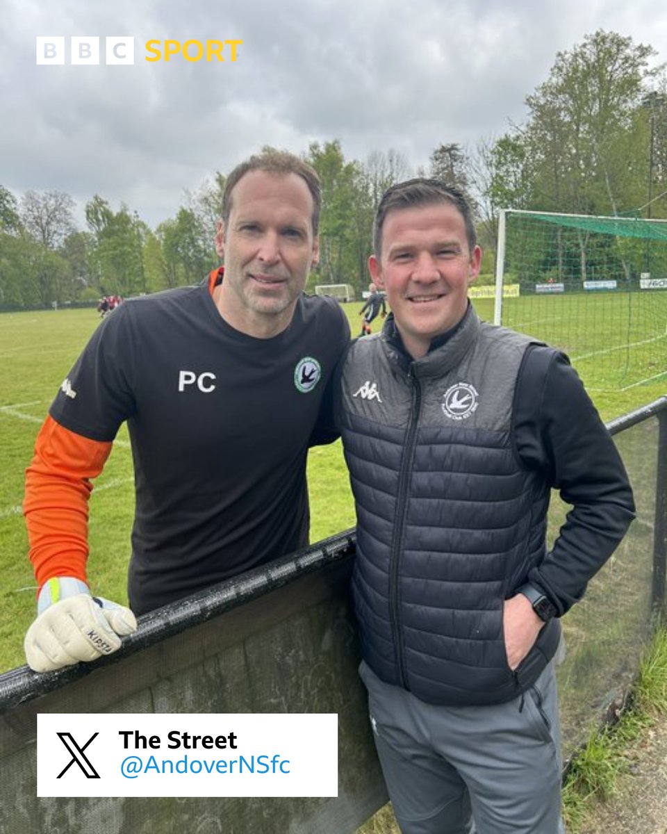 It's not everyday you get a Champions League winner between the sticks at @AndoverNSfc Former @ChelseaFC & @Arsenal goalkeeper Petr Čech played in a friendly yesterday 📸 @BBCSport | #BBCFootball