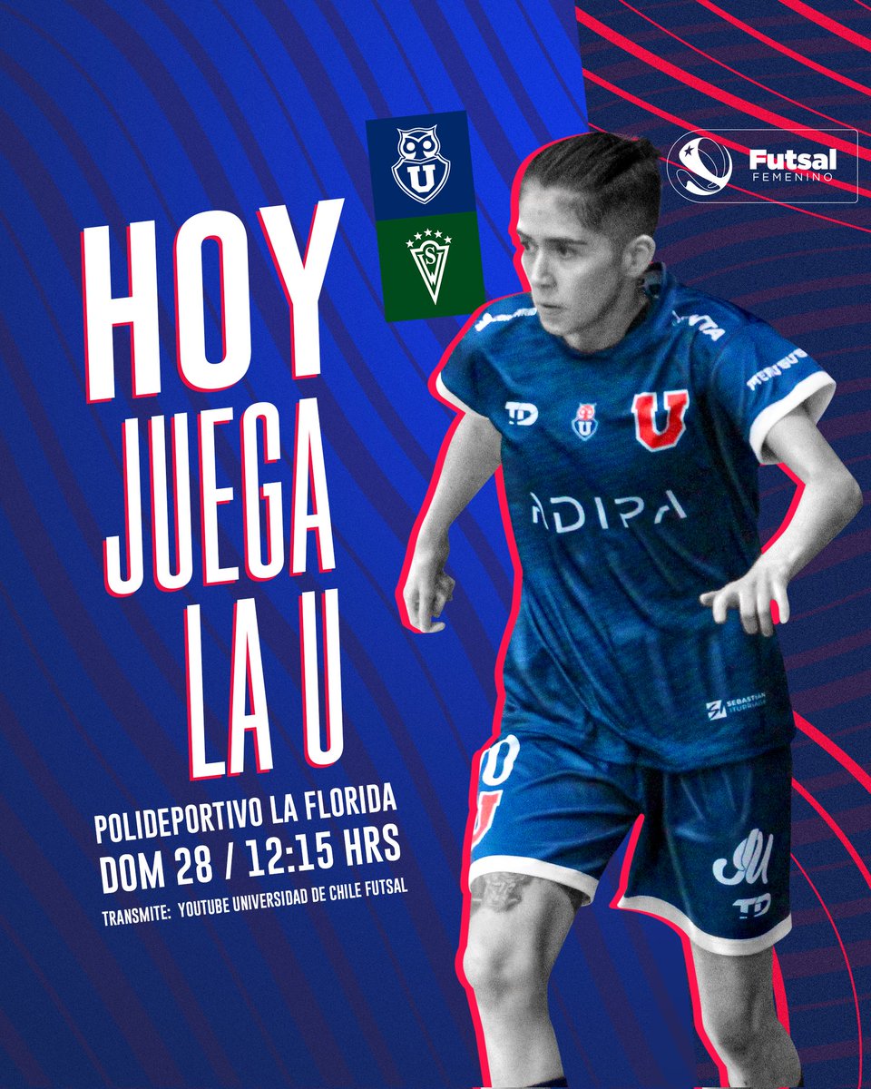 HOY JUEGA LA U 🤘🏽🔵🔴

Desde las 12:15 horas en el Polideportivo La Florida, las azules enfrentarán a Santiago Wanderers en la cuarta fecha del #FutsalFemenino Apertura 2024. 

#VamosLaUFutsal 
#SolamenteporlaU