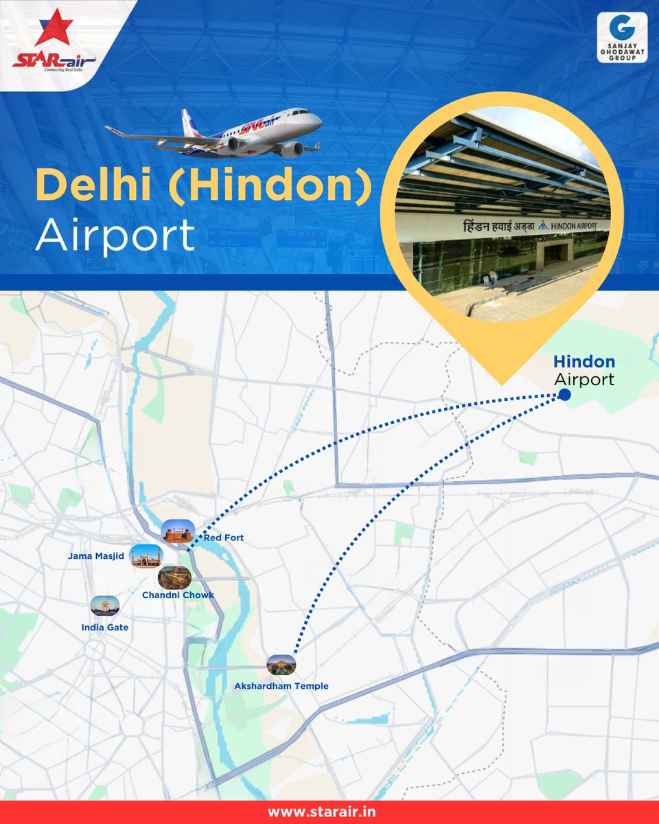 Experience the ease of travel with Hindon Airport as your gateway to East Delhi, Noida, and Ghaziabad. Let us help you decide whether to land at IGI Airport or Hindon Airport. #HindonConnections #StarAir #FlywithStarAir #ConnectingRealIndia #EmbraerE175 #SanjayGhodawatGroup