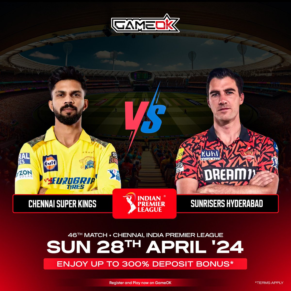 🔥 Get ready for the epic showdown between Sunrisers Hyderabad & Chennai Super Kings in the IPL!

🎮 Join #GameOK Now!

#IPL2024 #CSLvsSRH #TataIPL #GujaratTitans #RoyalChallengersBengaluru #IPLMatchday #CricketTwitter #CricketFanatics #WhoWillWin #FanoftheMatch #GameOK #Casino…