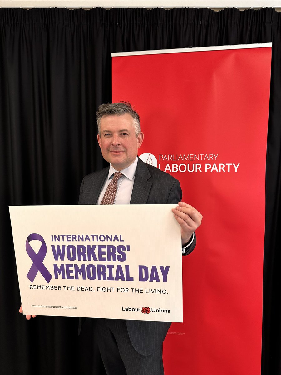 On International Workers' Memorial Day - and every day - we must remember all those who tragically lost their lives at work. As an MP and trade unionist I’ve always fought for safer conditions in the workplace It’s why I’m proud to back our New Deal for Working People. #IWMD24