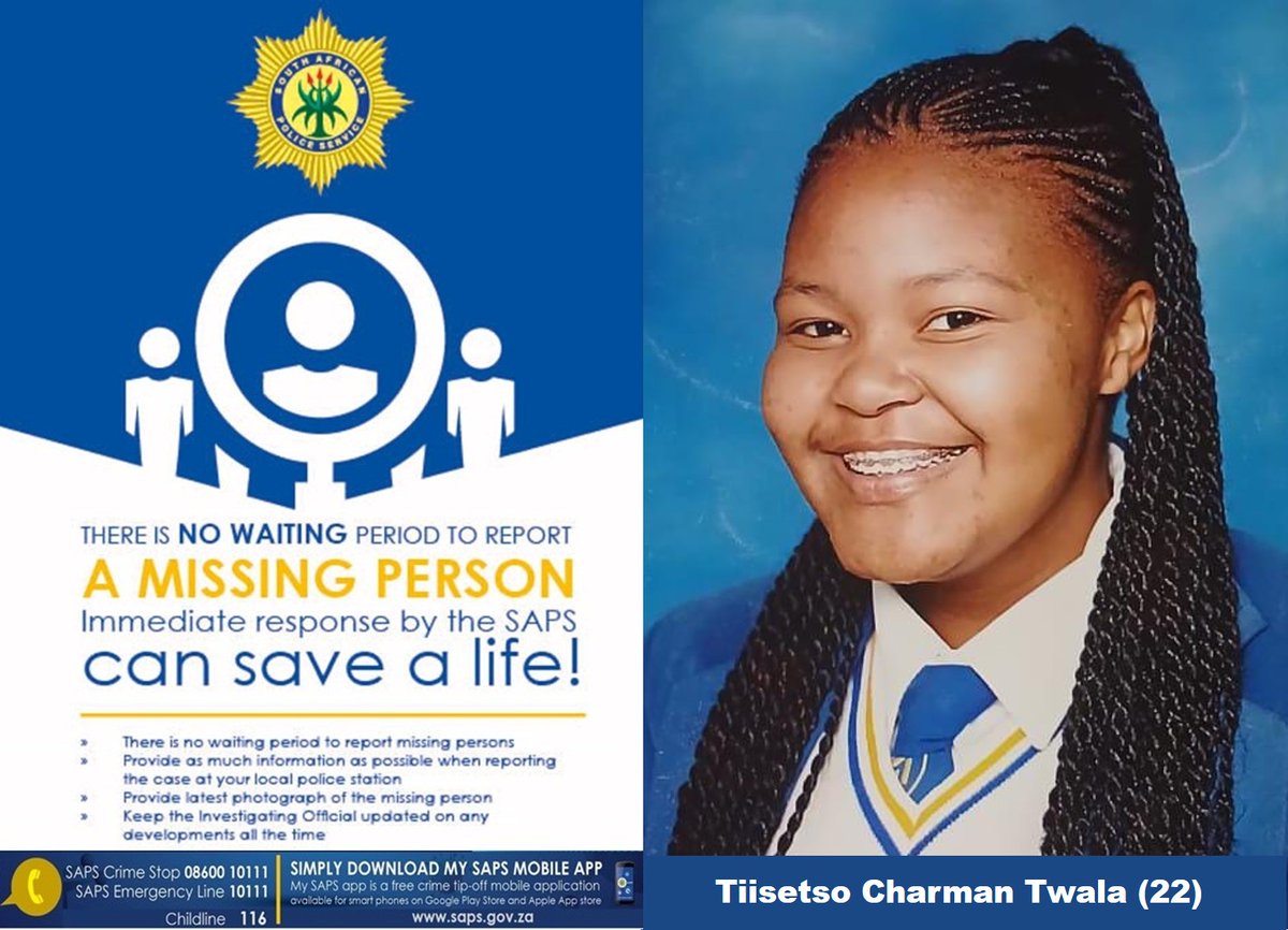 Help reunite missing Tiisetso Twala with her family  buff.ly/4bevA5b

#ArriveAlive #MissingPerson @SAPoliceService
