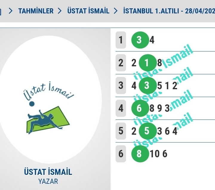 3 birinci at 3 ikinci atla İstanbul 1.Altılı'da işlem tamam... @b_yavas @PRINCE270720 @tahminkutusuu