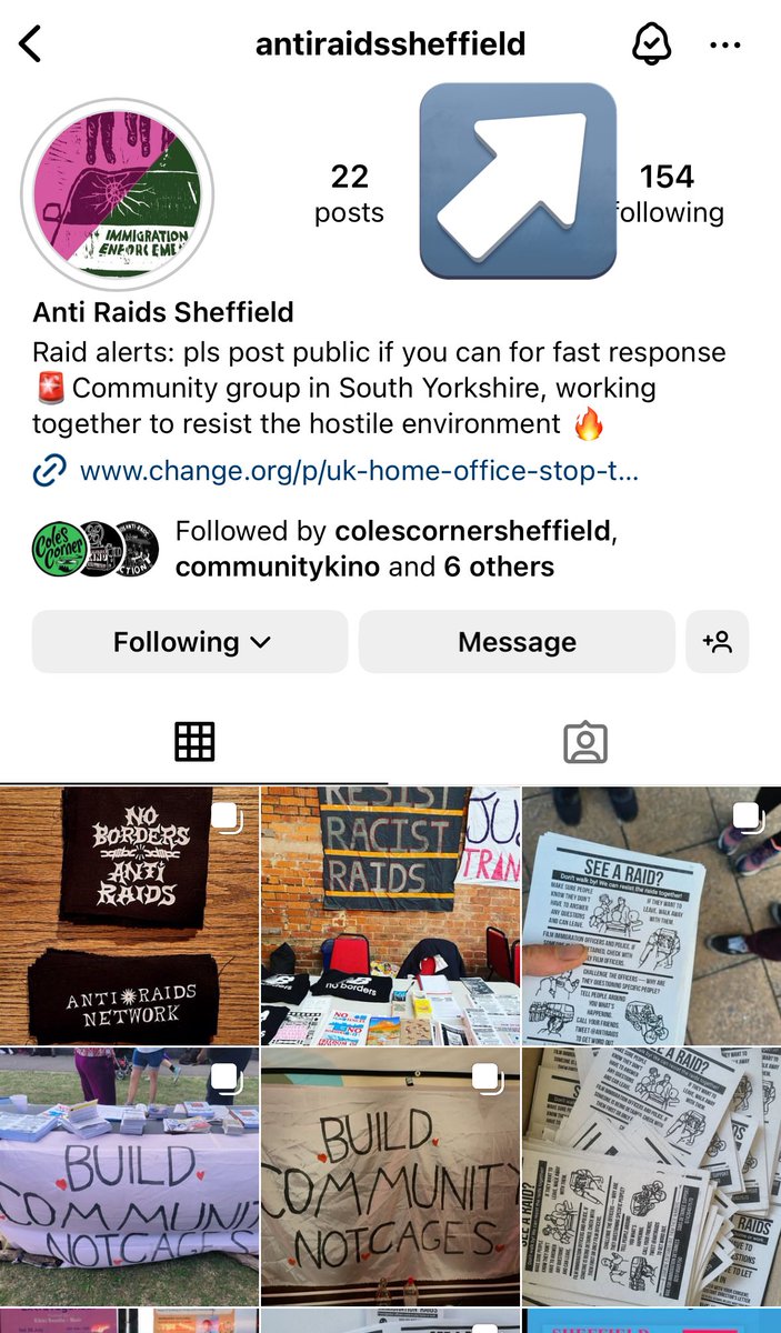 For example the follows of the national instagram account right_to_remain includes a lot of local anti raids groups. You can turn on notifications on Instagram in the top right here