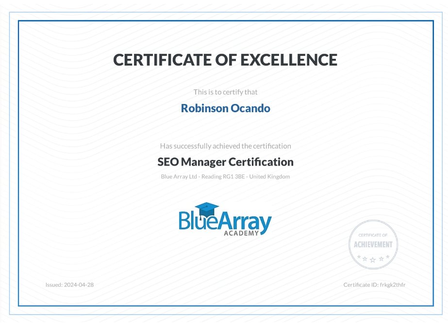 rob_ocando's tweet image. The day has finally arrived—I&apos;ve completed the &quot;SEO Manager Certification&quot; from Blue Array Academy. This is without a doubt the most comprehensive certification I&apos;ve encountered; the topics were covered in great detail.this is just the beginning;  #BlueArrayAcademy @bluearrayseo