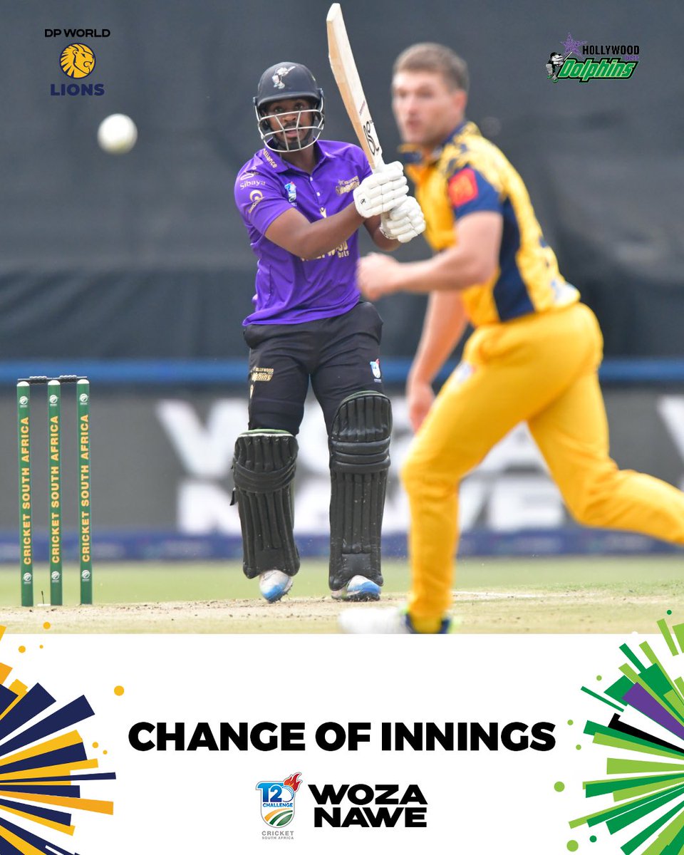 🔄 CHANGE OF INNINGS The Hollywoodbets Dolphins have set the target at 165. The DP World Lions need 166 runs off 20 overs to win. #CSAT20Challenge #WozaNawe