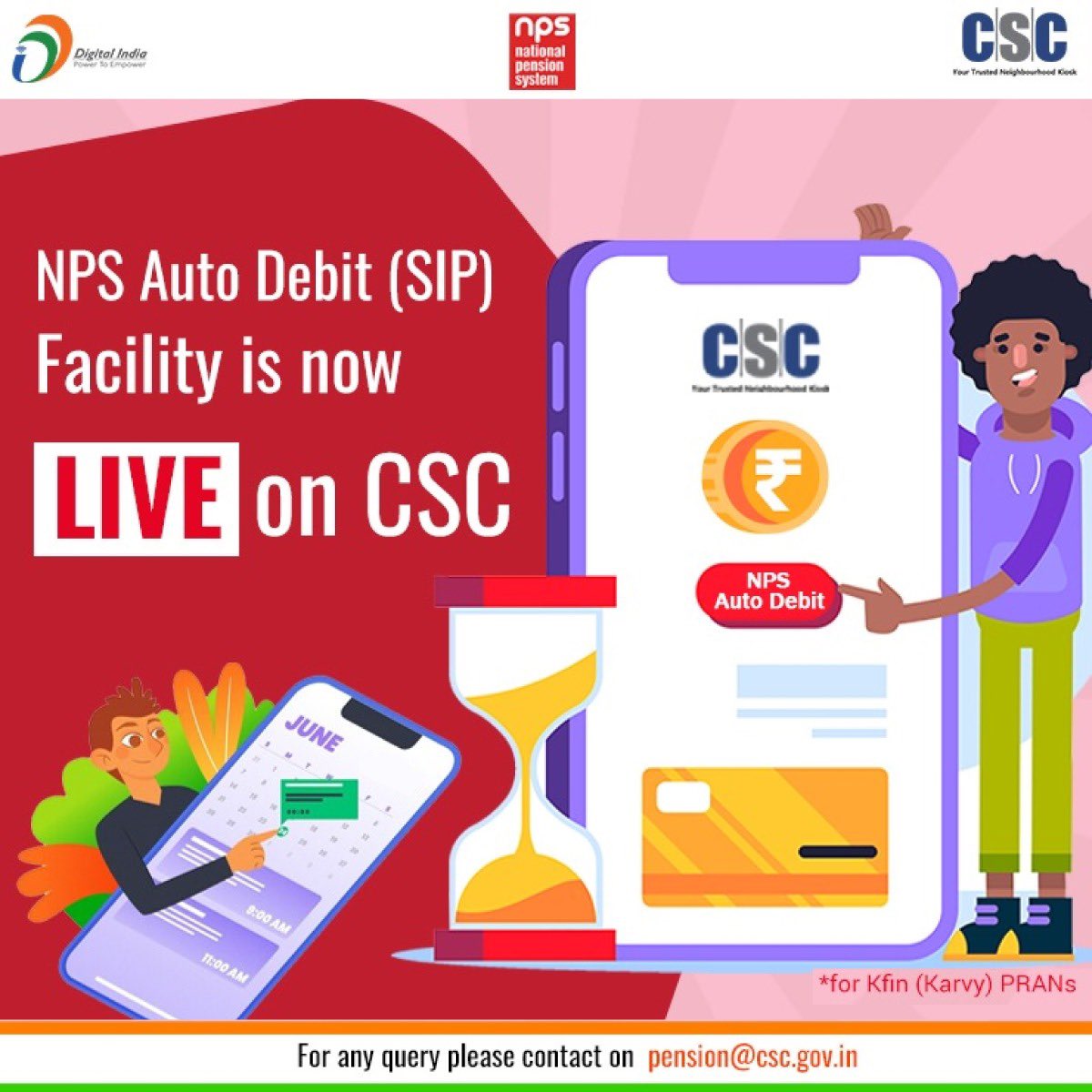 Dear VLEs! NPS Auto Debit (SIP) Facility is now LIVE through #CSC... #NPS Auto Debit Benefits: -Saving you the hassle of manually transferring funds -Helps in maintaining Financial Discipline
