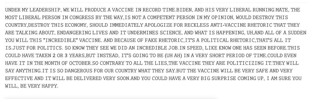 TRUMPS SPEECH WORD FOR WORD. DO NOT EVER TELL ME HE WAS OBLIVIOUS WITH FAUCI.HE IS JUST AS RESPONSIBLE FOR THE DEATHS & SERIOUS CRIPPLING SIDE EFFECTS OF THAT DAMN VACCINE! I GUESS THE ADAGE 'IGNORANCE IS BLISS IS TRUE WITH MANY.