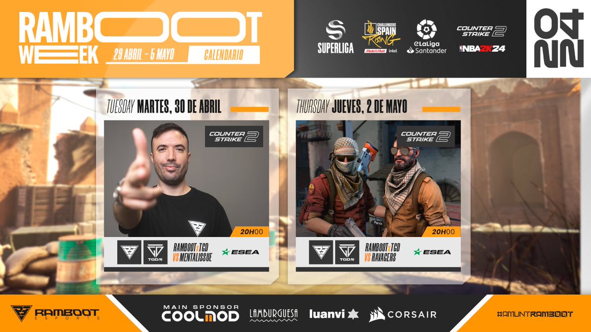 Estamos listos para derrotar a los rivales de esta semana y mantener el invicto en este split🫡

🏆 #ESEAIntermediate
Martes 🆚 Mentalissue
Jueves 🆚 Ravagers

Podréis seguir ambos partidos en el canal de @FlipiN1 

#AmuntRamboot #TGDxRamboot