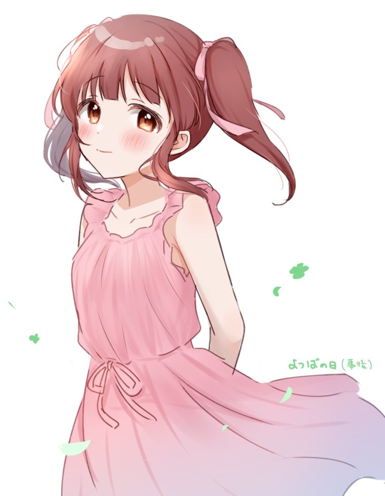 ogata chieri 1girl solo looking at viewer blush smile simple background brown hair  illustration images