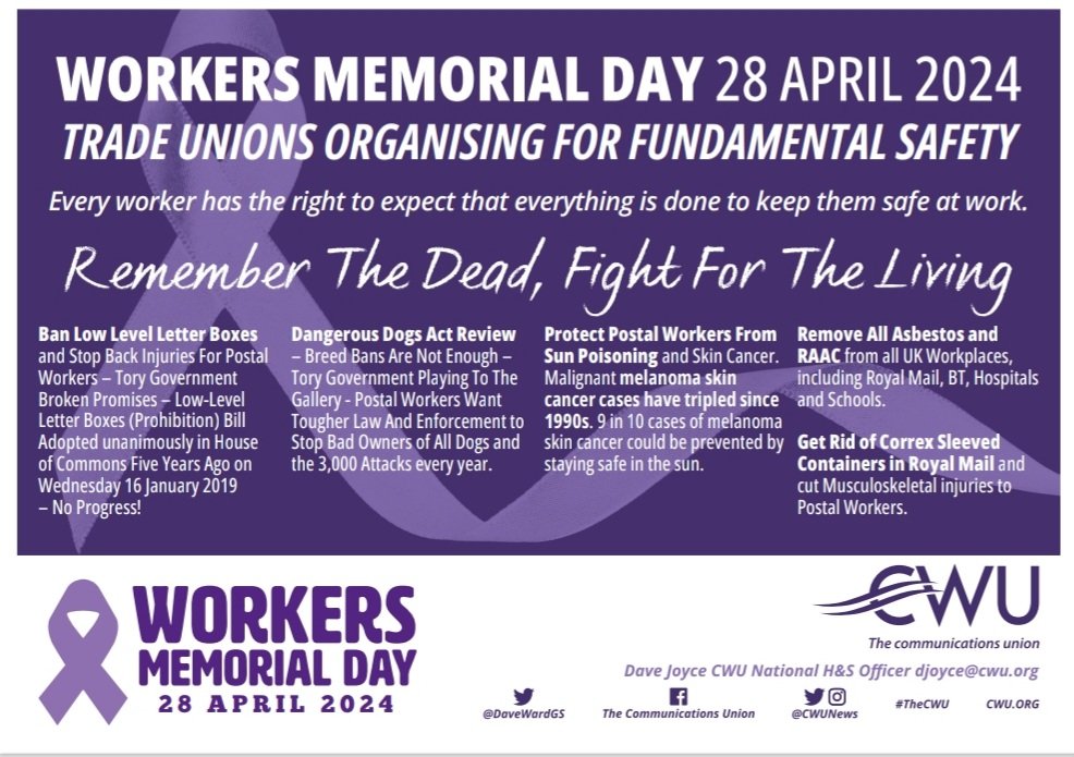 Safe work is a right, not a privilege. Remember the dead and fight for the living #IWMD24
