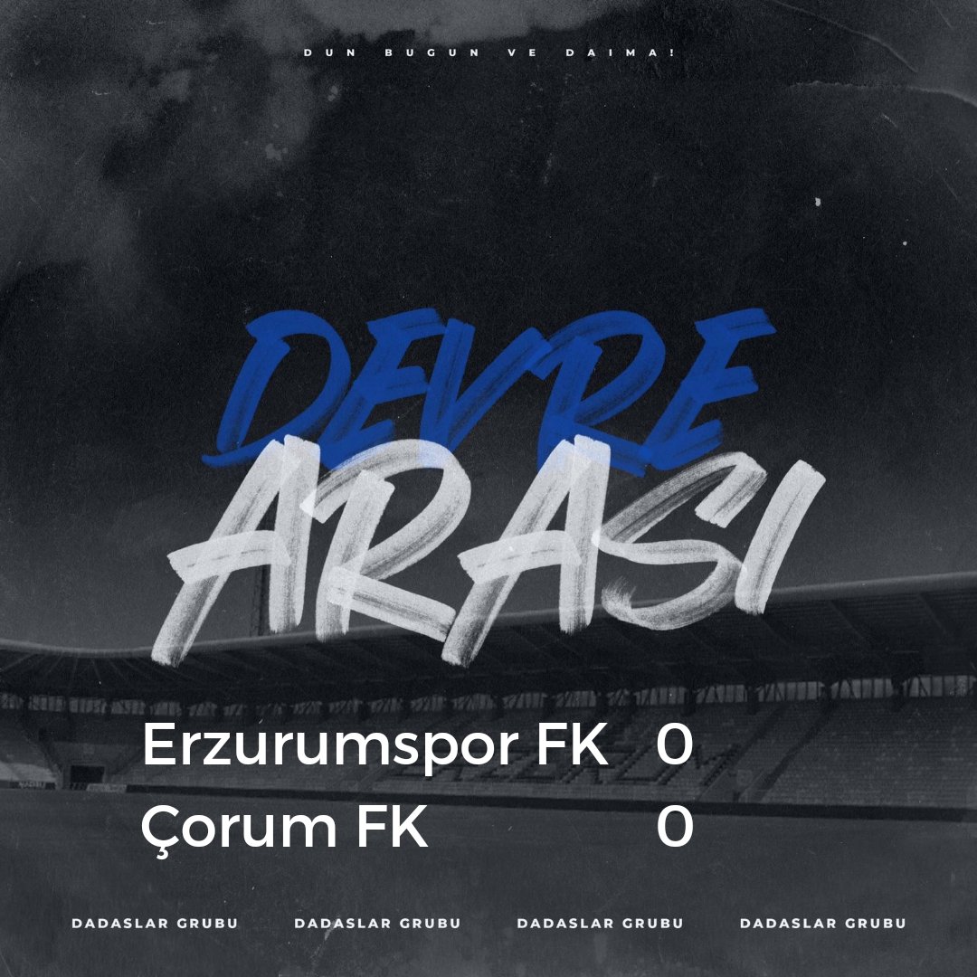 İlk yarı sonucu :
Erzurumspor FK 0-0 Çorum FK 

#Erzurumspor #Dadaşlargrubu