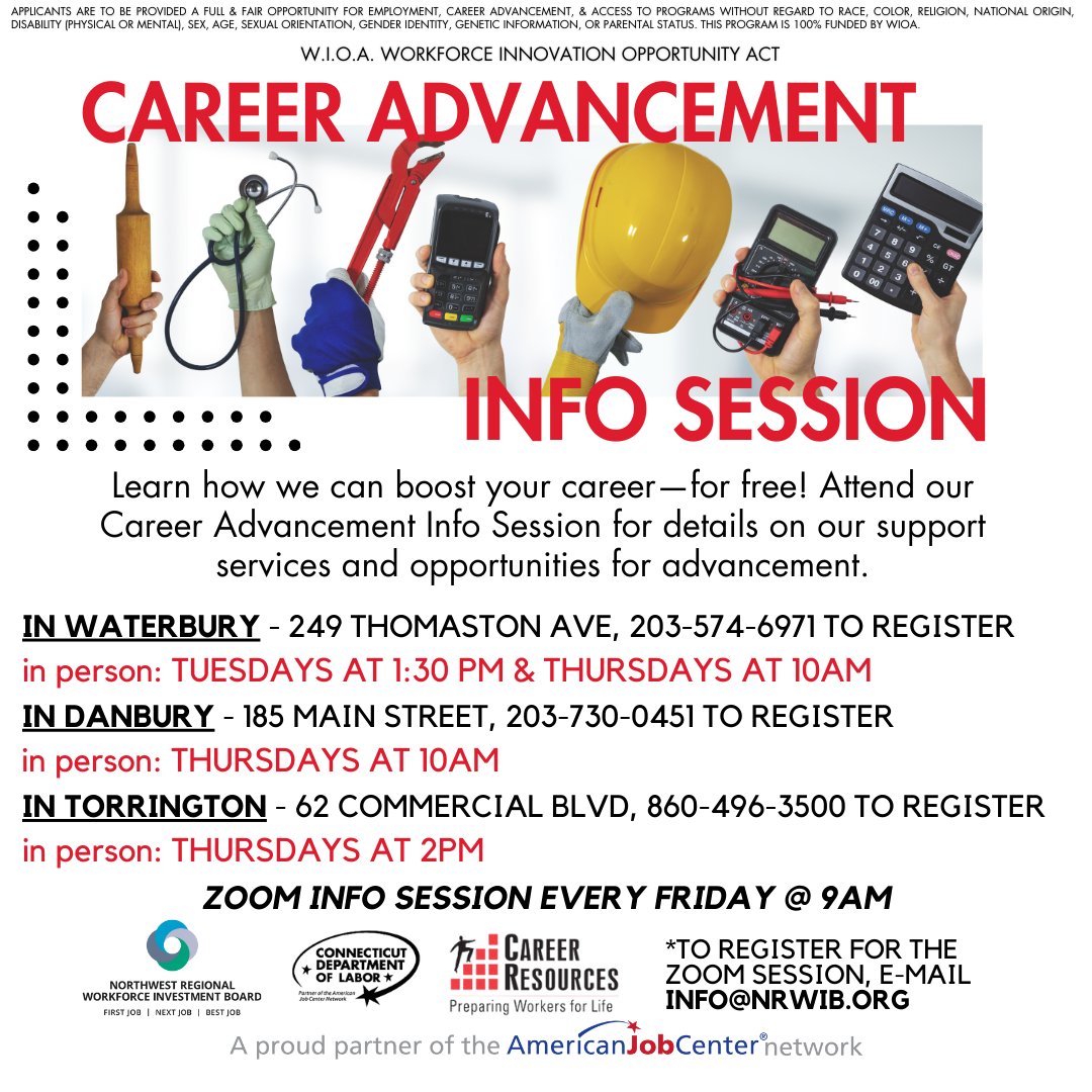 Lets supercharge your career! Attend our Career Advancement Session virtually, or at 1 of our 3 locations! Discover funding for your education & training. Register & invest in your future success! #WIOA #CareerAdvancement #InvestInYourFuture #ProfessionalGrowth #FreeTraining