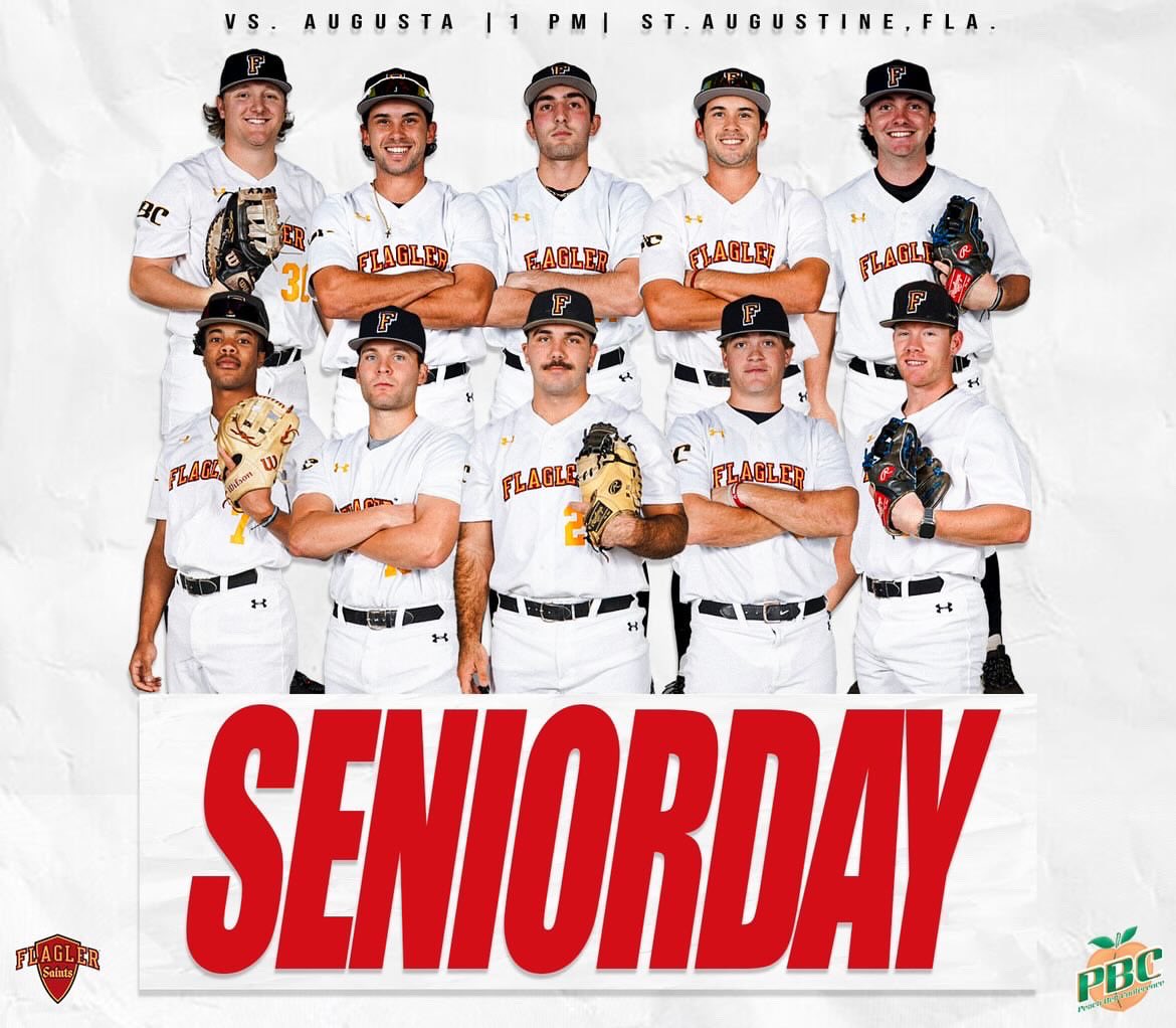SENIOR DAY🤝GAMEDAY Join us before today’s game to celebrate our seniors‼️🥹 🆚 Augusta ⏰ 1 p.m. 📍 St. Augustine, Fla. 🎥 pbcsportsnetwork.com/flagler/ 📊 flaglerathletics.com/sidearmstats/b… #GoSaints x @Flagler_BSB