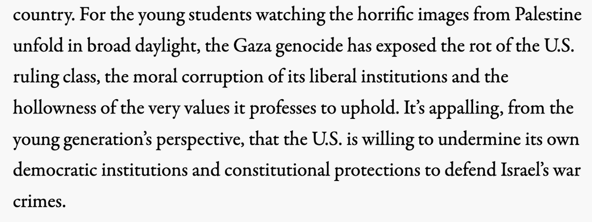 POTUS & the US Congress have taught college students an important lesson: our ruling class is rotten to the core, complicit in a genocide, willing to undermine constitutional protections so Israel can continue to commit war crimes. Great piece by @Srjassi truthout.org/articles/mass-…