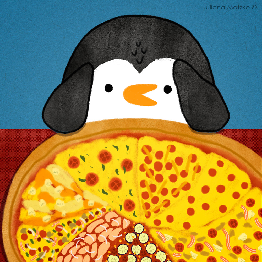 A Pizza Story #ThePenguinsFamily #penguin #pizza #cute #PenguinsLife #life #cartoon #dailylife #illustrator #ilustracao #kidlitart #kidlitartist #插图师 #企鹅 #插画 #JulianaMotzko