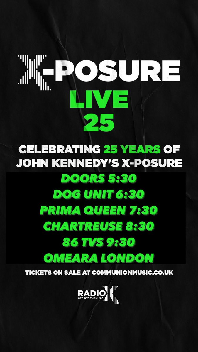 Tonight’s the night! X-Posure Live 25! Can’t wait! 🎉🔥💚 @OmearaLondon @86TVsband @Chartreuseband @prima__queen @ThisIsDogUnit