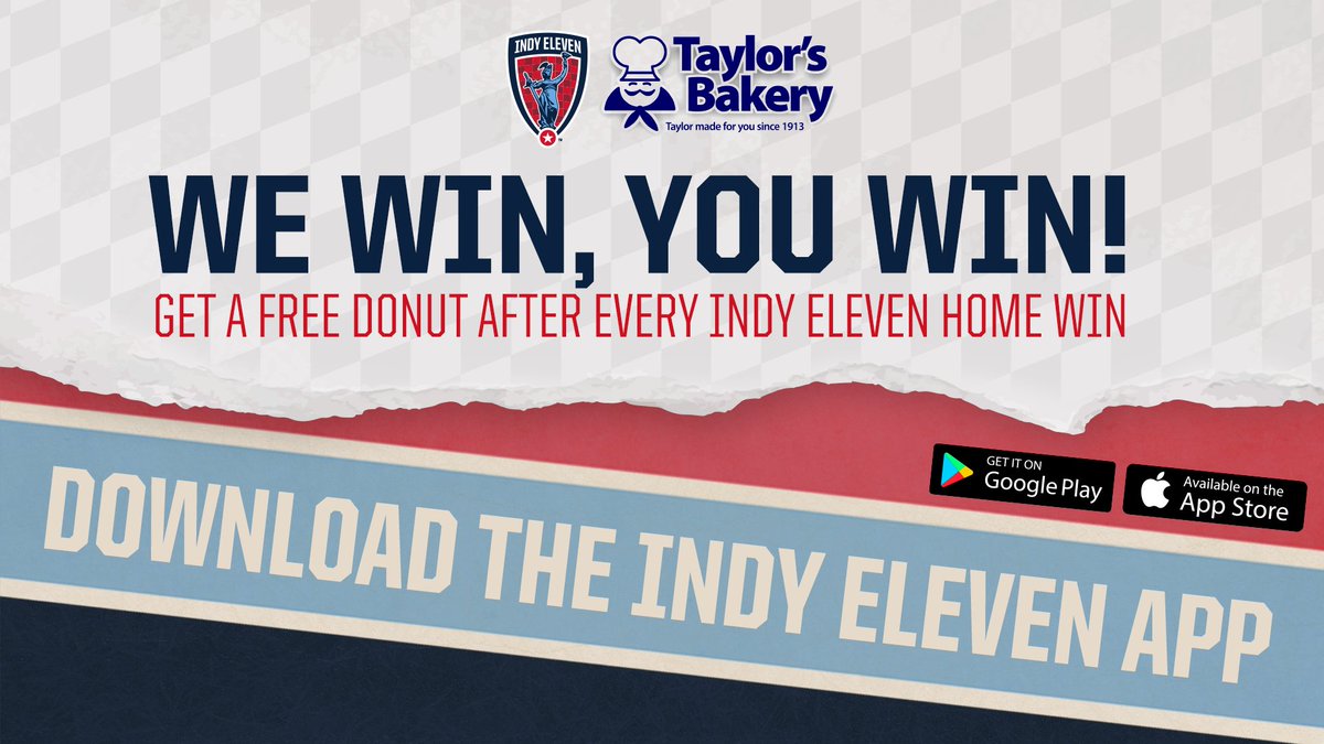 When we win, you win! Download the Indy Eleven app to get a free donut thanks to @TaylorsBakery! IOS: apple.co/3FPtv2k Android: bit.ly/3K5SEZ1