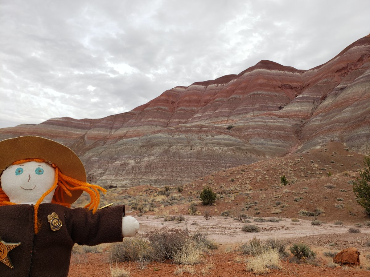 Ranger Sarah with another colorful view. The canyon is formed from the Chinle Formation, a layer of sedimentary rock deposited during the Triassic Period. Made up of mudstone, siltstone, & sandstone. The colors in the canyon are caused by the presence of different minerals.