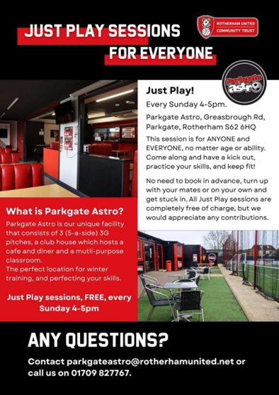 #sundayfootball for EVERYONE!! with @RUFC_CT at @ParkgateAstro

#FREE 
Football session for anyone and everyone 4pm - 5pm.

#footballforall #football #footballforeveryone