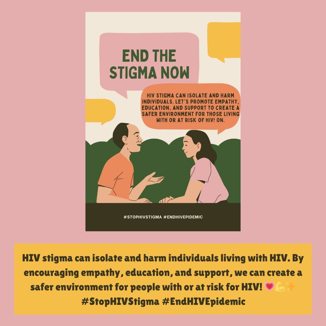 HIV stigma can isolate and harm individuals living with HIV. By encouraging empathy, education, and support, we can create a safer environment for people with or at risk for HIV! 💗💪✨ #StopHIVStigma #EndHIVEpidemic