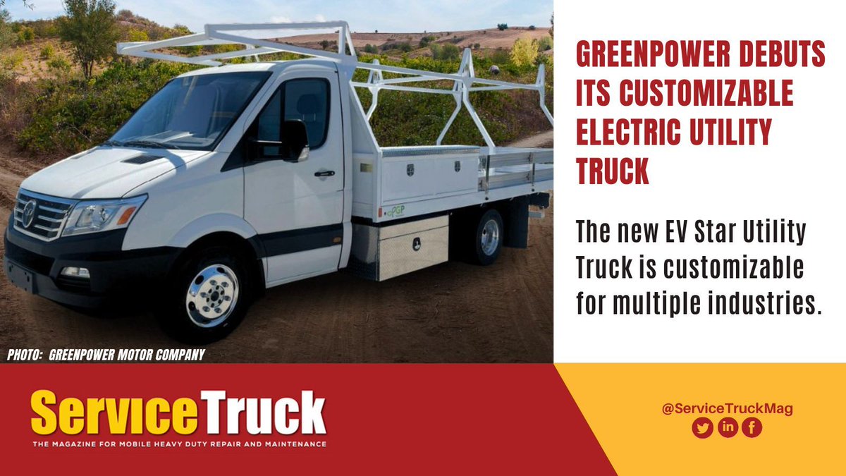 Have you seen @GreenPowerBus' new #EV Star Utility Truck? It's customizable for multiple industries & upfitted by the subsidiary GP #TruckBody, offering up to 6,000lbs of payload. More on the rig including its range 🔻 servicetruckmagazine.com/news/greenpowe… #WorkTruck #ServiceTruck