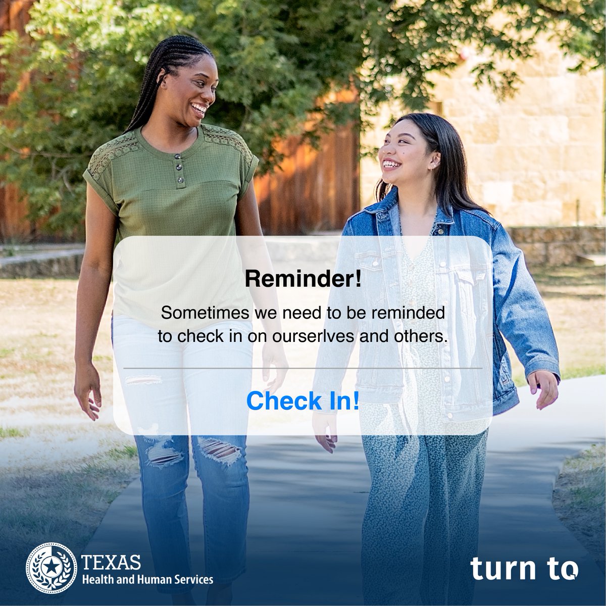 We all get stressed, lonely and sad. Emotions are a big part of living life. Consider taking 5 minutes to use the #TurnTo Check-In tool to better understand what may be impacting your mood. 

For helpful resources, visit: TurnToSupportsTX.org