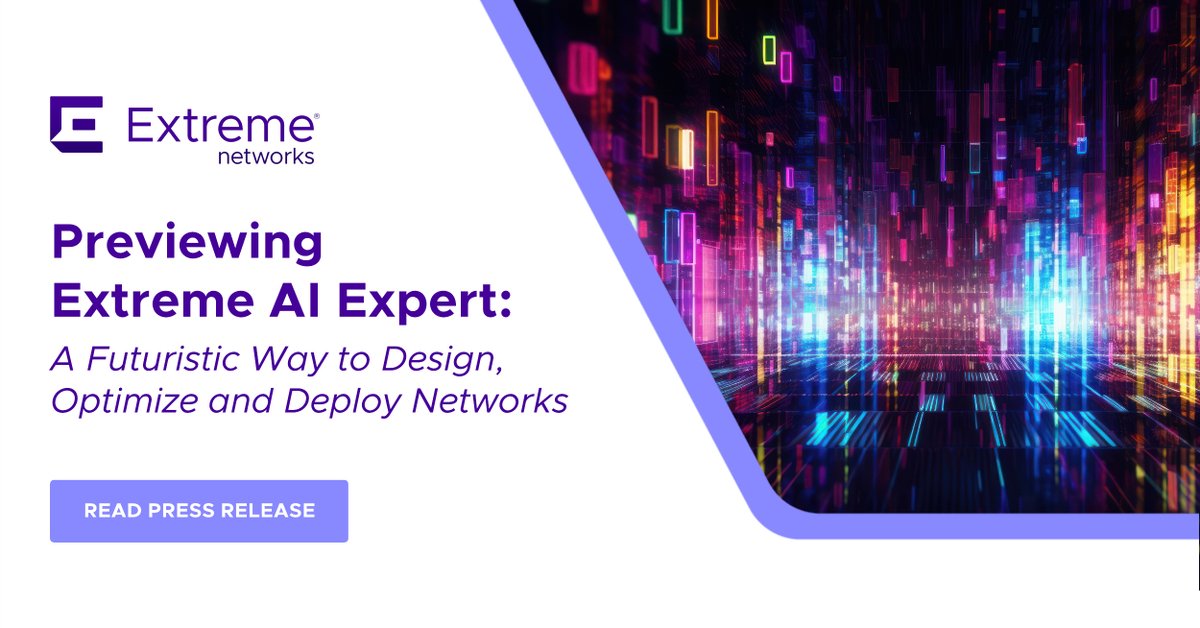 Help your IT team work faster and smarter with Extreme AI Expert. The new #GenAI innovation from Extreme Labs aims to simplify the management, optimization, and deployment of enterprise networks. Learn more: investor.extremenetworks.com/news-releases/… #AI #networking