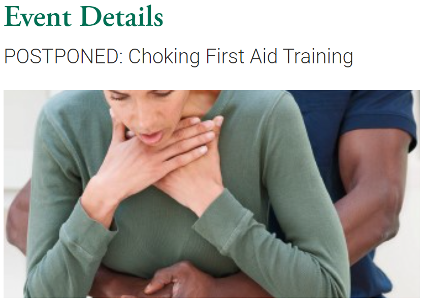 POSTPONED Due to unforeseen events – we are postponing our Choking First Aid training session on April 30 in Union City. We are working on rescheduling and ask that you check back for updates: whhs.com/events/event-d…