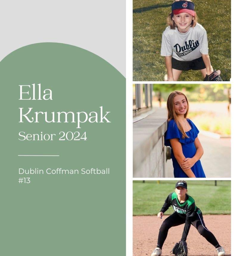 SoftballCoffman's tweet photo. The celebration of our Seniors continue with our #13, Ella Krumpak.  As one of our co-captains, we appreciate Ella's leadership for the Lady Rocks💚 https://t.co/ii0lQ4ZSD6